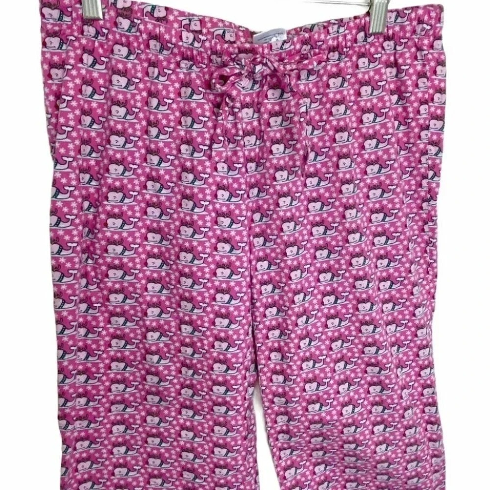 Vineyard Vines Pajama Pants XS Pink Whale Reindeer Snowflake Holiday Cotton